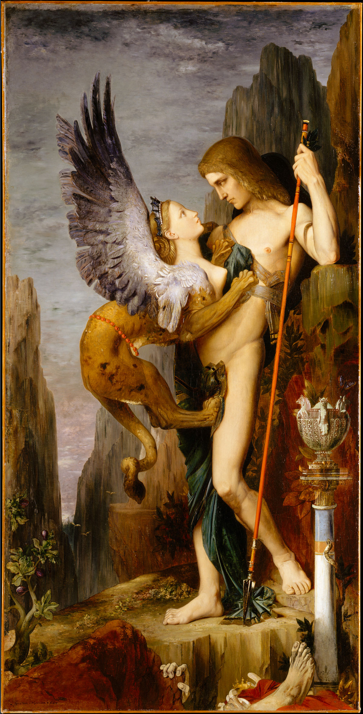 La foto muestra el cuadro "Edipo y la Esfinge", del pintor francés Gustave Moreau.