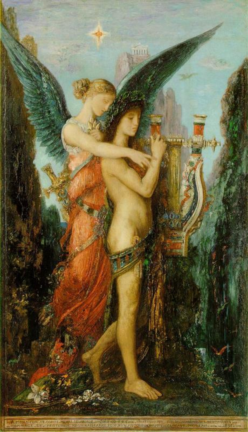 La foto muestra el cuadro "Hesíodo y la Musa", del pintor francés Gustave Moreau.