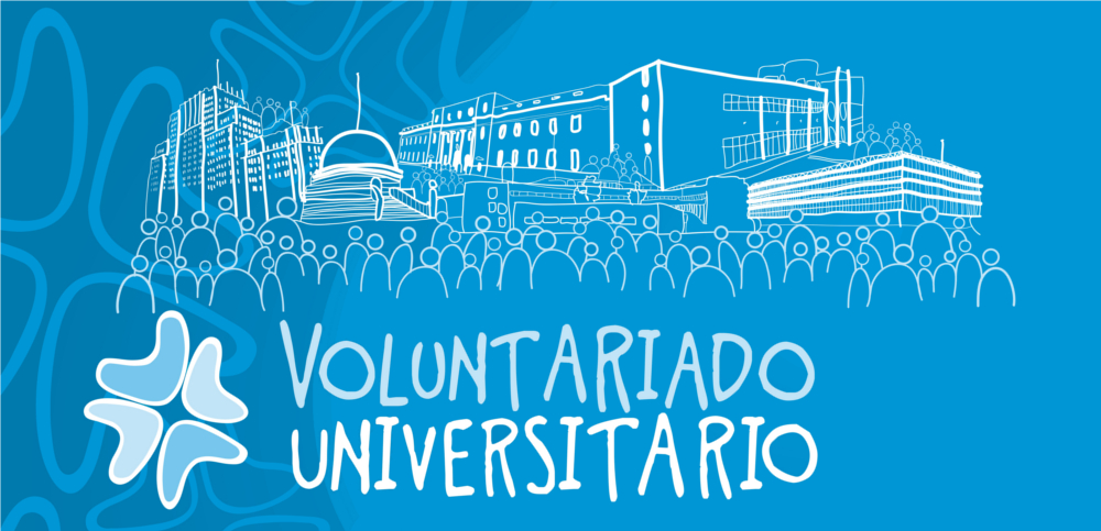 La foto muestra un banner publicitario del Programa de Voluntariado Universitario de la Secretaría de Políticas Universitarias.